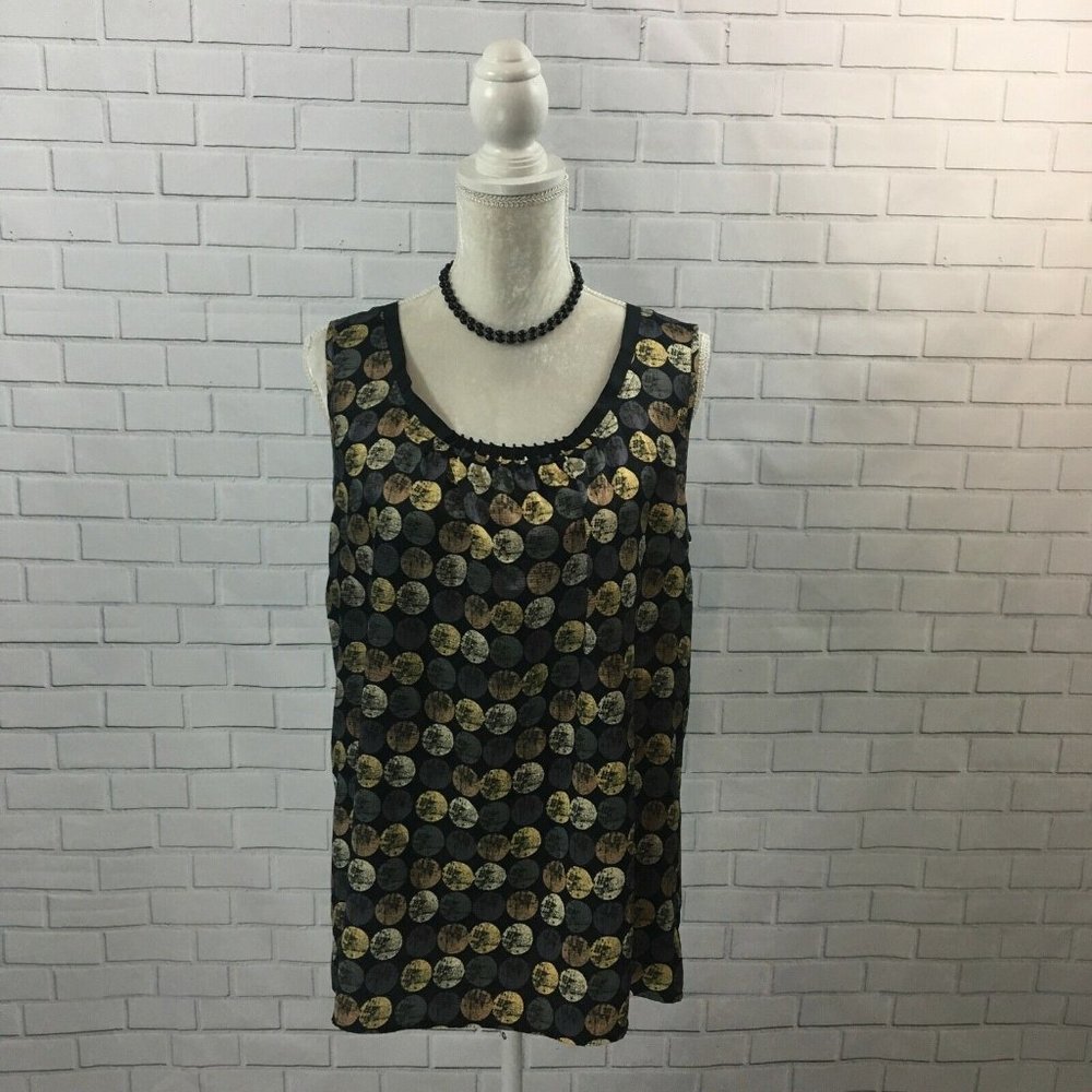 The Limited Black Sleeveless Blouse Distressed‎ Metallic Dots Scoop Neck L